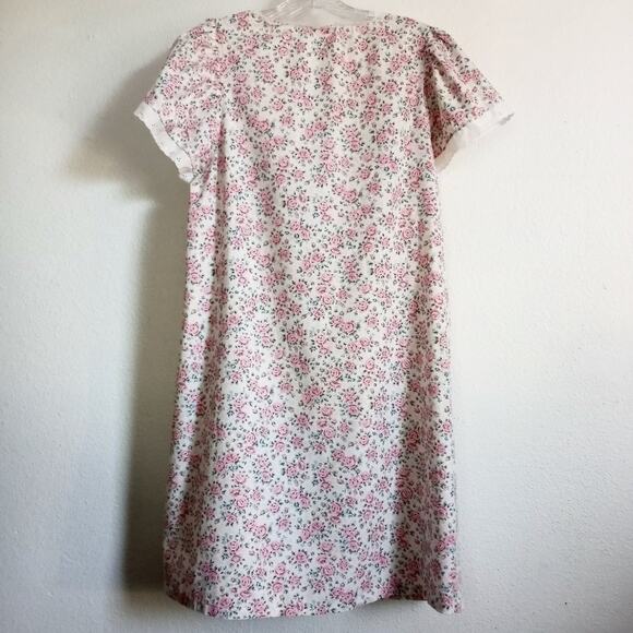 Vintage Prairie Nightie Pink Roses Adult M / L Cottage Core Cotton White Eyelet - Picture 2 of 8